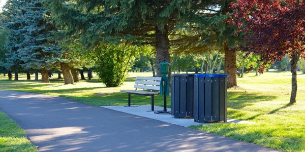 Re-plast Park Series Waste Receptacles and Wishbone Standard Bench at the City of Calgary Lakeview Golf Course